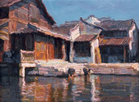 Water Towns Oars Shanshui Chinese Landscape Painting in Oil for Sale