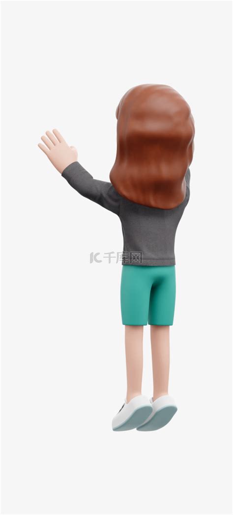 漂亮的3D白人女性招手姿势素材图片免费下载-千库网