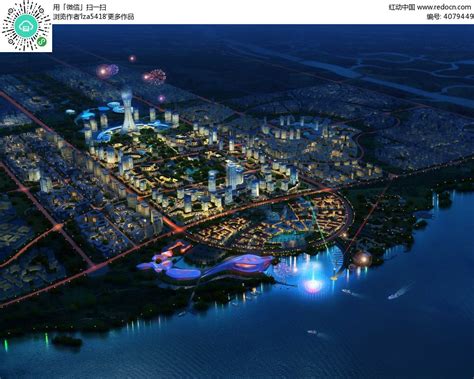 航拍夜晚城市整体夜景的鸟瞰效果图PSD素材免费下载_红动网
