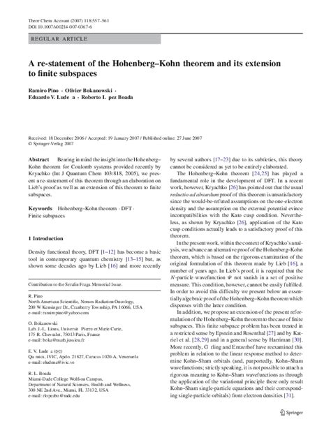 (PDF) A re-statement of the Hohenberg–Kohn theorem and its extension to ...