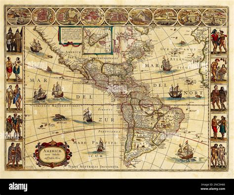 MAPOF THE AMERICAS 1614 by Dutch cartographer Joan Blaeu Stock Photo ...
