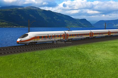 高速火车经过山区和平原照片摄影图片_ID:155925049-Veer图库