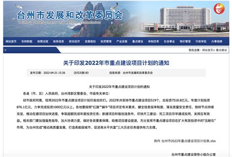 519个！台州市2022年重点建设项目计划表公布