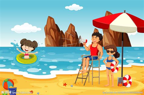 矢量夏日沙滩卡通画素材免费下载 - 觅知网