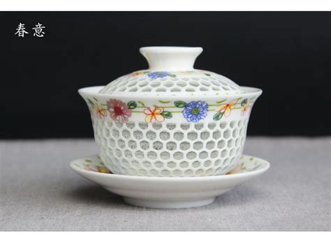 青花玲珑瓷盖碗 镂空透明陶瓷三才碗茶具批发-阿里巴巴