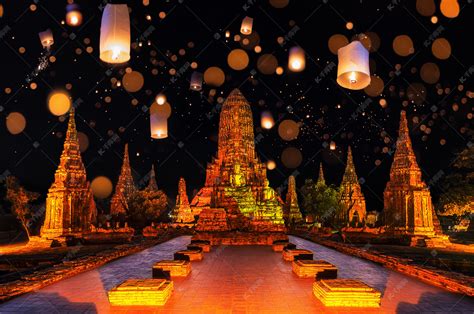 泰国大城府的大城府历史公园 loy Ayutthaya 节景观.高清摄影大图-千库网