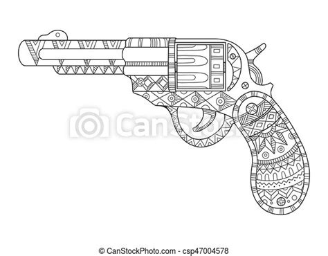 Revolver pistol coloring book vector illustration. black and white ...