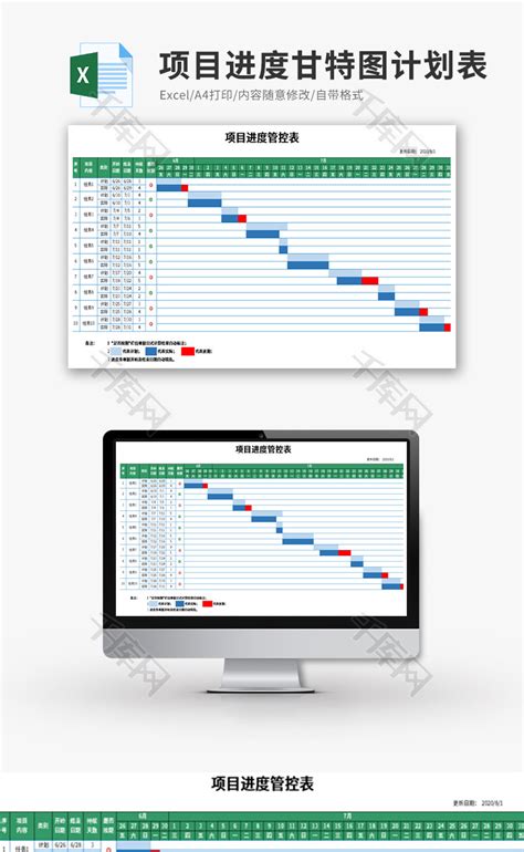 项目进度甘特图计划表Excel模板_千库网(excelID：130294)