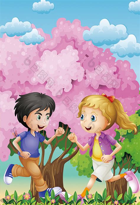 梦幻的树林情侣约会插画图片-包图网