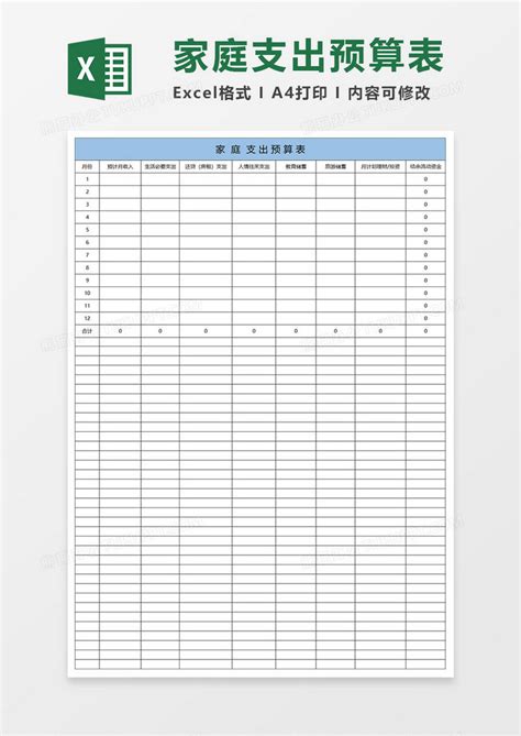 简约家庭支出预算表表格Excel模板下载_熊猫办公