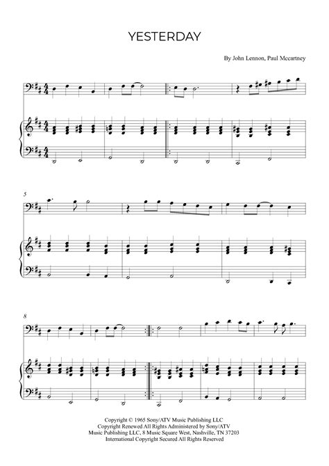 Yesterday Sheet Music | Adam Levine & Tony Lucca | String Bass and Piano