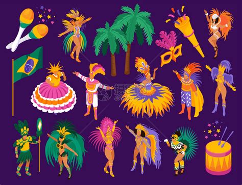 巴西狂欢节等距与节日趣的符号矢量插图插画图片下载-正版图片300891535-摄图网