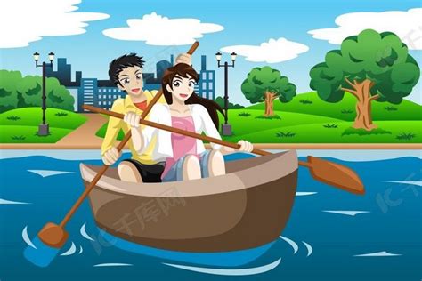 幸福的情侣在湖上划船的矢量图背景图片免费下载_海报banner/高清大图_千库网(图片编号6304363)