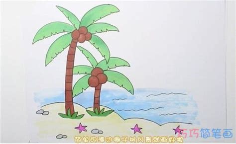 海滩椰子树怎么画涂色简单步骤教程 - 巧巧简笔画