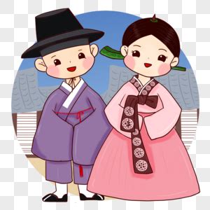 少数民族人物朝鲜族手绘插画图片-千库网