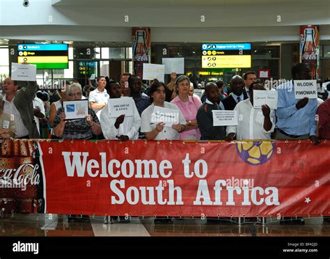 Welcome to South Africa - banner in the arrival hall of the O.R Stock ...