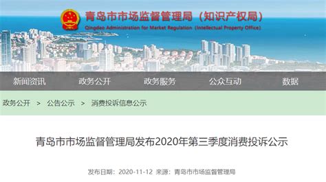 山东省青岛市市场监督管理局发布2020年第三季度消费投诉公示-中国质量新闻网