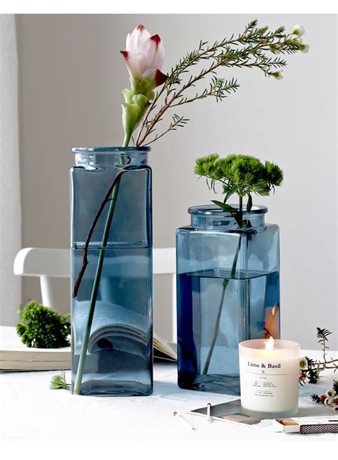 简约方形玻璃花瓶ins风透明北欧水培瓶摆件插花器客厅彩色干花瓶-阿里巴巴