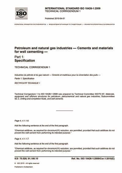 ISO 10426-1/Cor1:2010 - Petroleum and natural gas industries - Cements ...