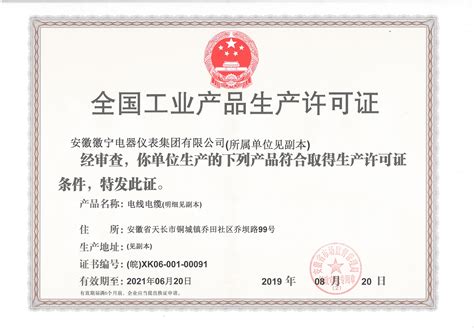 行政许可证书-安徽徽宁电器仪表集团有限公司
