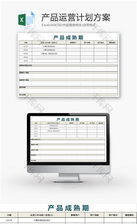 产品运营计划方案Excel模板_千库网(excelID：66246)