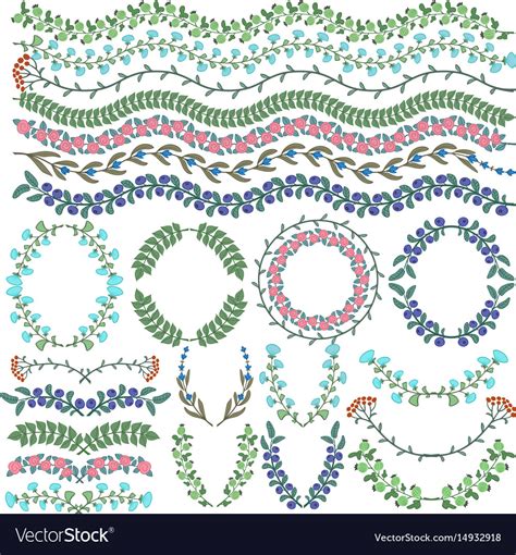 Set colorful floral decorations all brushes Vector Image