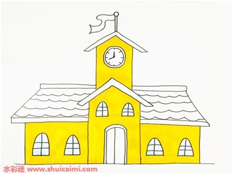 学校的简笔画简单一点,怎么画一个简单的学校,简笔画_大山谷图库