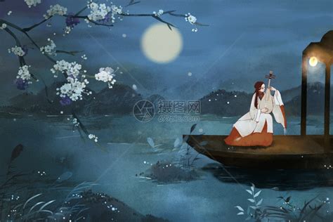 中国风夜间忧伤弹琵琶的美人GIF动图图片-正版gif素材401789268-摄图网
