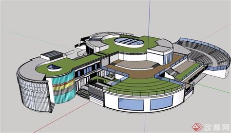 多层详细的音乐文化体验馆建筑su模型