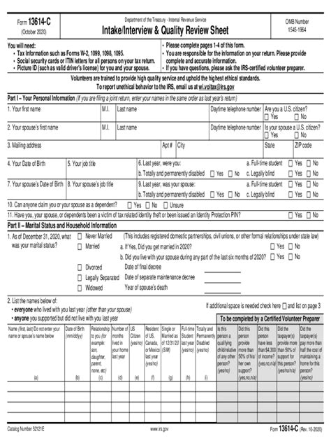 IRS Form 13614-C: Intake/Interview Quality Review Sheet for Tax ...