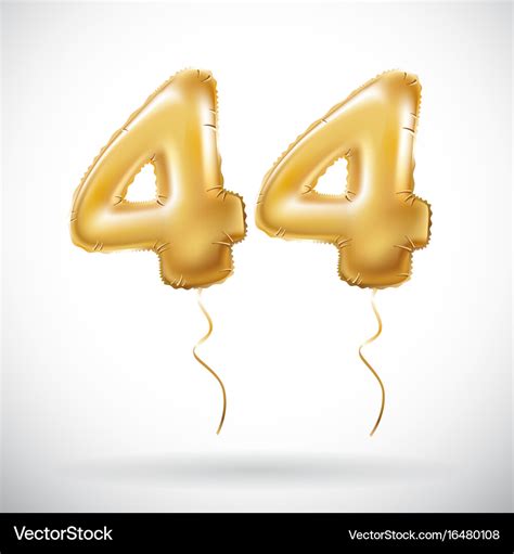 Golden 44 number forty-four metallic balloon Vector Image