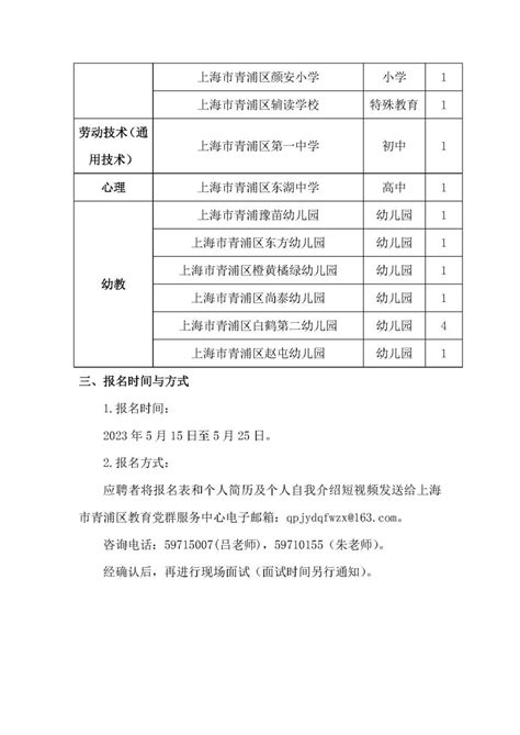 2023年上海市青浦区高校校园师资招聘简章