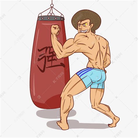 拳击卡通人物手绘插画素材图片免费下载-千库网