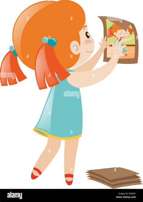 Girl putting picture up on the wall illustration Stock Vector Image ...