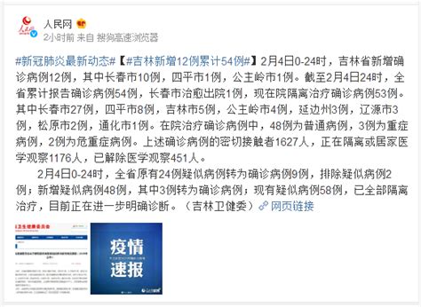 2月4日0-24时吉林新冠肺炎新增12例 累计54例_中网资讯