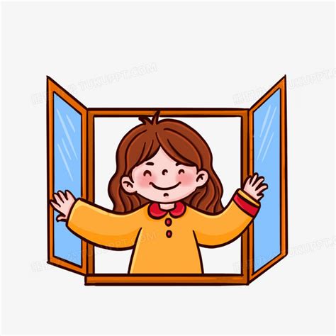 卡通手绘女孩开窗通风免抠元素PNG图片素材下载_女孩PNG_熊猫办公