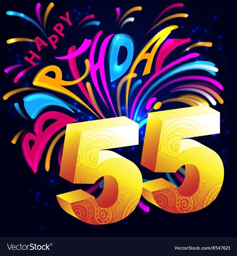 Fireworks happy birthday with a gold number 55 Vector Image