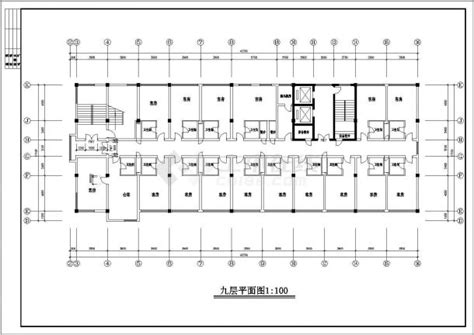 1.1万平米9层框架商业综合楼平立剖面设计CAD图纸（含机房和地下层）_土木在线