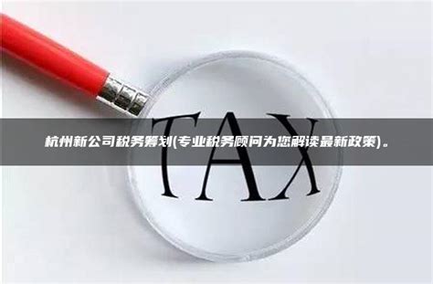杭州新公司税务筹划(专业税务顾问为您解读最新政策)。 - 灵活用工平台