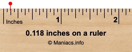 Where is 0.118 inches on a ruler?