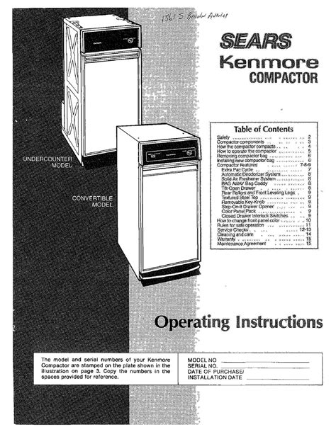 SEARS KENMORE 13501 SERIES OPERATING INSTRUCTIONS MANUAL Pdf Download ...
