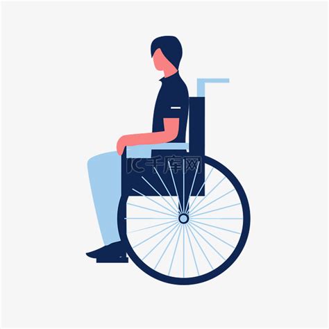 坐轮椅残疾男子残疾人扁平人物蓝色素材图片免费下载-千库网