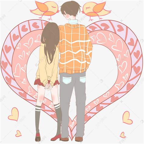 快乐的男朋友抱着女朋友的肩膀上米色背景素材图片免费下载-千库网