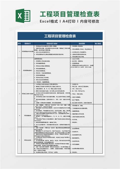 工程项目管理检查表EXCEL模板下载_项目管理_图客巴巴