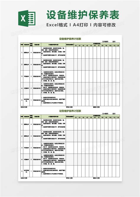 设备维护保养计划表Excel模板下载_熊猫办公