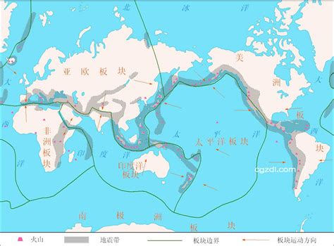 高清全球六大板块和主要火山地震带分布图大图_世界地理地图_初高中地理网