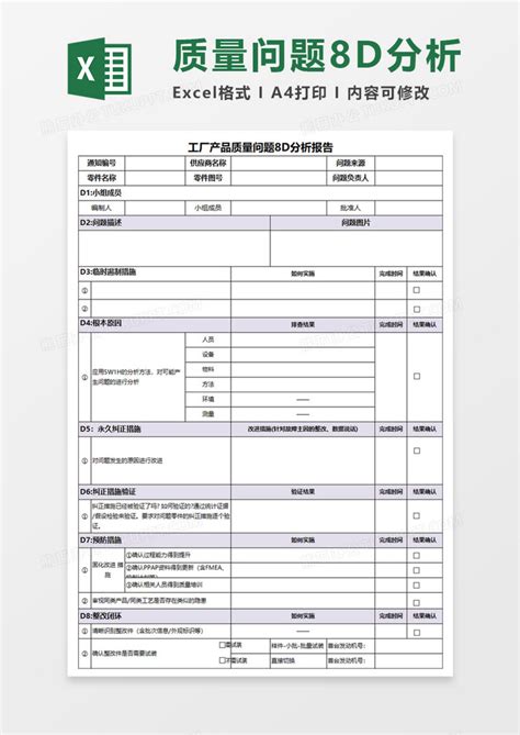 工厂产品质量问题8D分析报告EXECL模板下载_分析报告_图客巴巴