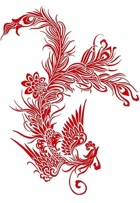 古典中国风红色龙纹龙龙金色龙凤凰剪纸 PNG免抠图案PS素材 (161)