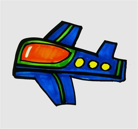 简单彩笔儿童画作品 航天飞机画法图解教程 肉丁儿童网