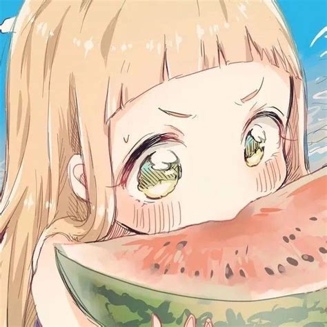 甜美女生头像吃西瓜动漫